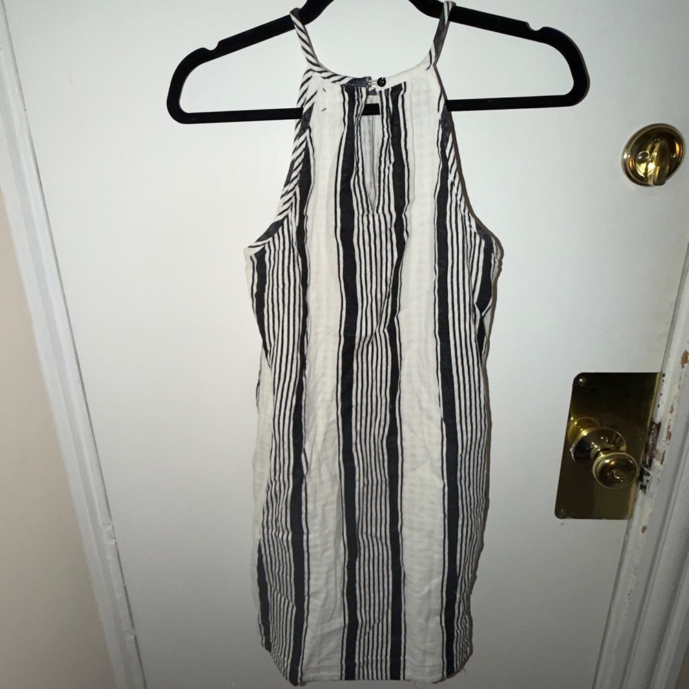 Lou & Grey Black and White Striped Halter Mini Dress